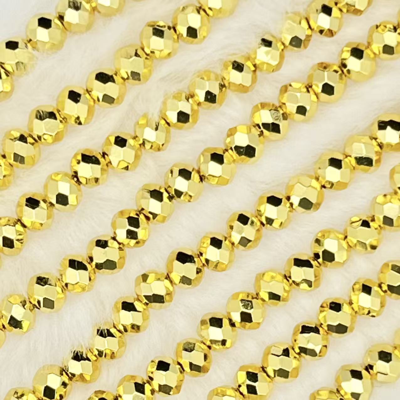 【Metallic Round Faceted-3.5mm】Crystal Strands
